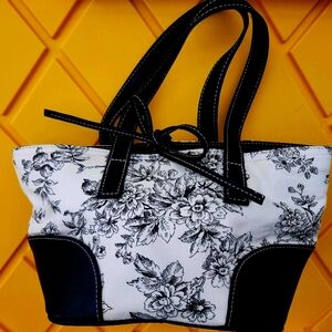 Vtg Liz Claiborne Purse, French Retro Toile Design, Black/Ivory,Cloth/Vegan